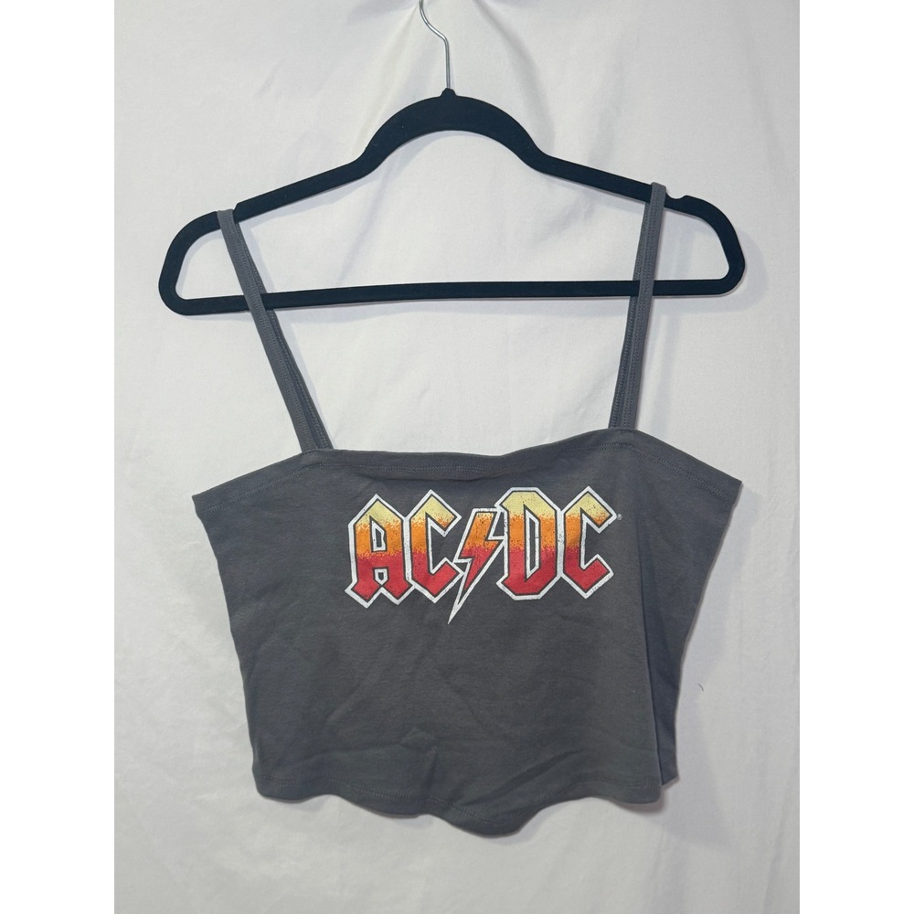AC/DC Graphic Cami Crop Top Womens XL Gray Band Tee Rock Grunge
